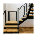 Prefabricated Straight stairs Steel Solid Wood Step Staircase With Glass Railing Stairway Design